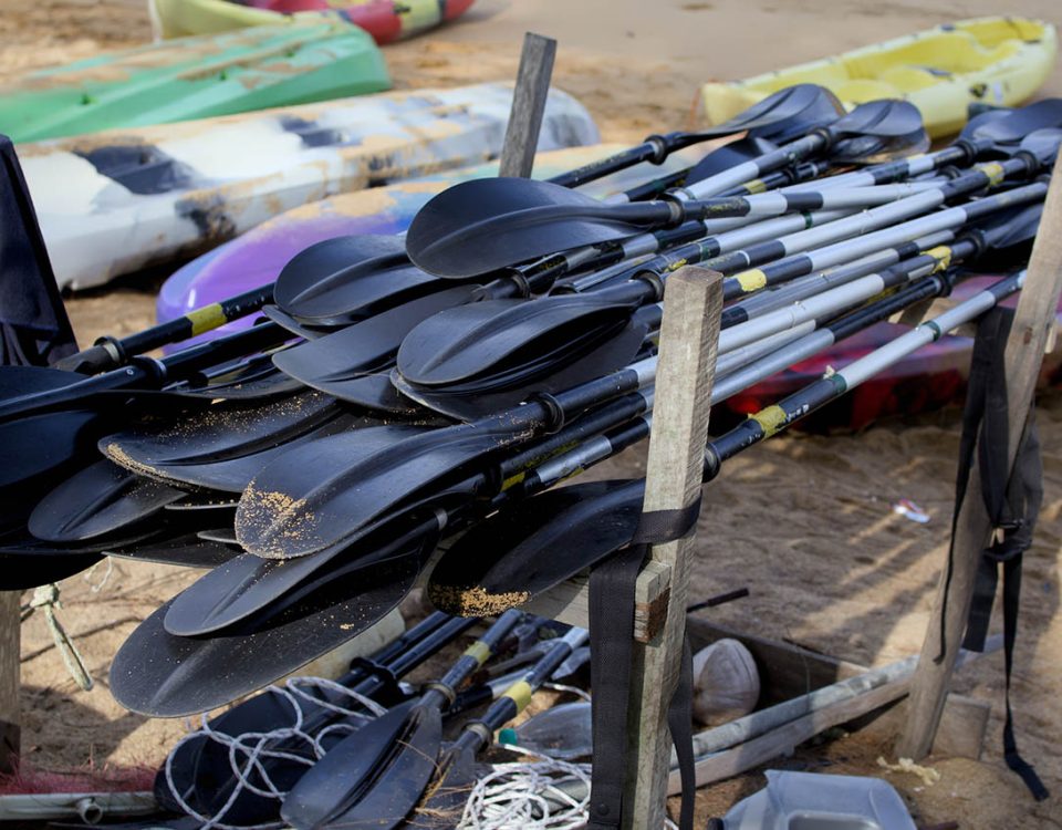 The oars are stored for the winter, waiting for campers at Shady Beach Campground in 2026