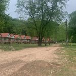 Kayaks and rafts along the Elk River at Shady Beach Campground in Noel, Missouri