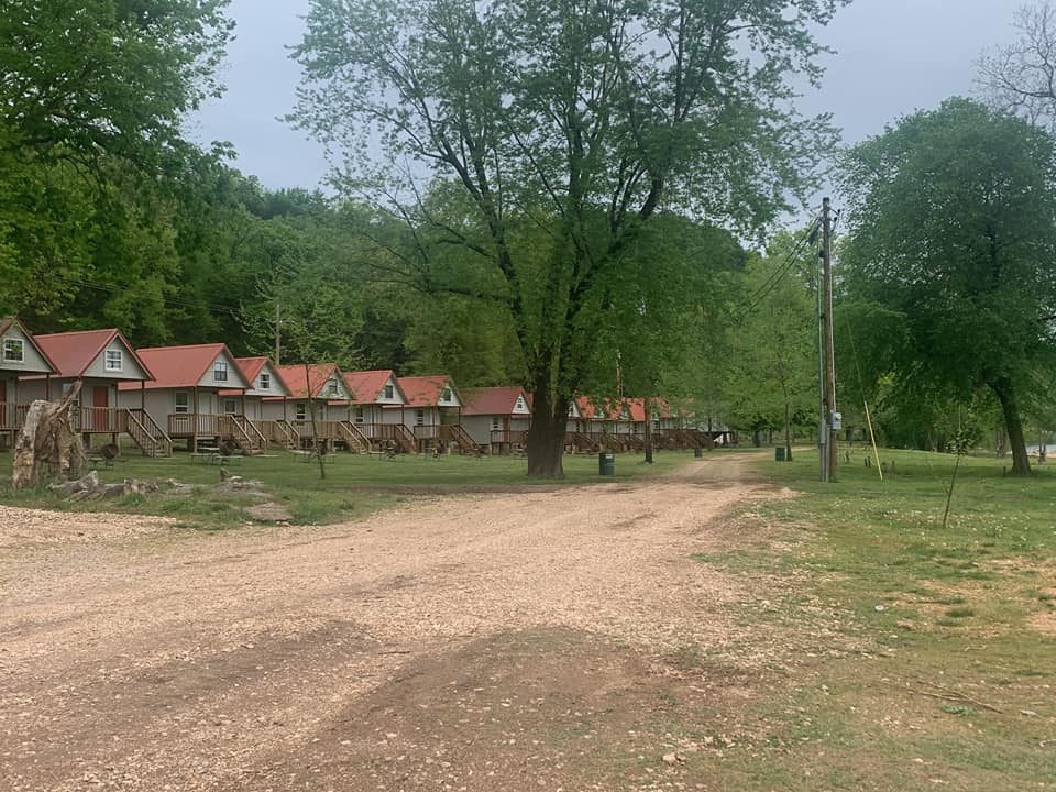 Kayaks and rafts along the Elk River at Shady Beach Campground in Noel, Missouri